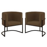 Kit 02 Cadeiras Poltrona Sala Quarto Base De Metal Black Marrom