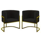 Kit 02 Cadeiras Poltrona Sala Quarto Base De Metal Gold Preto