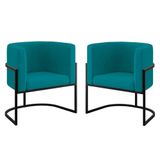 Kit 02 Cadeiras Poltrona Sala Quarto Base De Metal Black Azul Turquesa