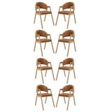 Kit 08 Cadeiras Suellen Decorativa Para Mesa Jantar Courino Marrom Claro