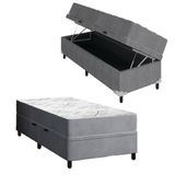 Cama Box Baú Solteiro Colchão Espuma Egito 88x188x60cm Cinza / Branco Portobel - Suporta Até 100kg Por Pessoa Cinza