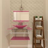Gabinete Para Banheiro Vidro 60 Cm Cuba Retangular E Espelheira Vmex Rosa Rosa