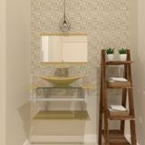 Gabinete Para Banheiro Vidro 60 Cm Cuba Retangular E Espelheira Vmex Champagne Champagne