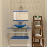 Gabinete Para Banheiro Vidro 60 Cm Cuba Retangular E Espelheira Vmex Azul Azul