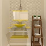 Gabinete Para Banheiro Vidro 60 Cm Cuba Retangular E Espelheira Vmex Amarelo Amarelo