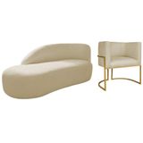 Kit Divã Luna 160cm Lado Esquerdo E 01 Poltrona Base De Ferro Dourado Suede Bege