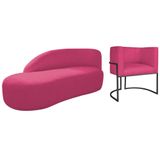 Kit Divã Luna 160cm Lado Esquerdo E 01 Poltrona Base De Ferro Preto Suede Pink
