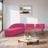 Kit Divã Luna 160cm Lado Esquerdo E 02 Poltronas Base De Ferro Preto Suede Pink