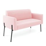 Sofá Namoradeira 2 Lugares Pé De Ferro Preto Marisa Suede Rosa Bebê D03 - D&#39;rossi