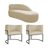 Kit Divã Luna 140cm Lado Direito E 02 Poltronas Base De Ferro Preto Suede Bege