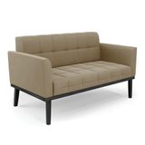 Poltrona Namoradeira Decorativa Pés Fixo Em Madeira Preto Suede Nude