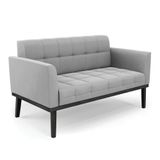 Poltrona Namoradeira Decorativa Pés Fixo Em Madeira Preto Suede Cinza