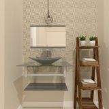 Gabinete Para Banheiro Vidro 60 Cm Cuba Retangular E Espelheira Vmex Prata Prata