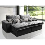 Sofá Retrátil e Reclinável 2,72m com Molas Ensacadas Cama Inbox Supreme Tecido Suede Preto