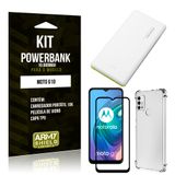 Kit Moto G10 Carregador Portátil 10K Tipo C + Capa Anti Impacto + Película Vidro 3D - Armyshield