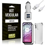 Kit Moto G20 Carregador Veicular Tipo C + Capa Anti Impacto + Película Vidro 3D - Armyshield