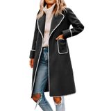 Casaco Pea Coat Tankaneo Para Mulher Bordado De Inverno Com Cinto
