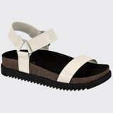 Sandália Slide Feminina Flatform Papete Tiras Moleca 5500.101.9569 - Branco Off/preto - 35