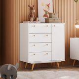 Cômoda Infantil 4 Gavetas E 1 Porta Retrô Luna Branco