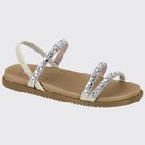 Sandália Feminina Rasteira Flat Plana Tiras Brilhos Moleca 5502.106.28286 - Branco Off - 36