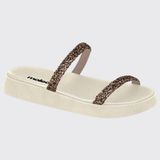 Sandália Slide Feminina Flatform Papete Strass Moleca 5507.100.28373 - Multi Ouro Rosado/branco Off - 34