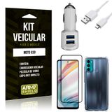 Kit Moto G60 Carregador Veicular Tipo C + Capa Anti Impacto + Película Vidro 3D - Armyshield