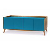 Buffet 4 Portas Retrô Novita Maxima Nogal/Branco/Azul