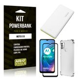 Kit Moto G10 Carregador Portátil 5K Tipo C + Capa Anti Impacto + Película Vidro 3D - Armyshield