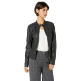 Jaqueta Sebby Collection Faux Leather Moto Black Para Mulheres