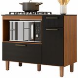 Balcão De Cozinha Para Cooktop 5 Bocas Forno E Micro-ondas Zanzini Master Com 2 Portas 1 Gaveta Cinamomo Preto