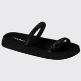 Sandália Slide Feminina Flatform Papete Strass Moleca 5507.100.28373 - Preto/preto - 39