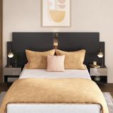 Cabeceira Casal/queen Com Espelhos E 2 Mesas De Cabeceira 232cm Multimóveis Mp4324 Preto