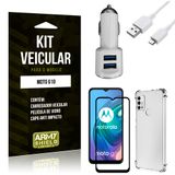 Kit Moto G10 Carregador Veicular Tipo C + Capa Anti Impacto + Película Vidro 3D - Armyshield