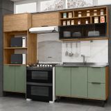 Cozinha Modulada Toscana 4 Peças Mdf Com Aéreo 1200 Porta De Vidro Basculante E Torre 2 Fornos Freijó/jade