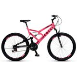 Bicicleta GPS Dupla Suspensão Aro 26 V-Brake 21 Marchas Colli Rosa