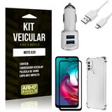 Kit Moto G30 Carregador Veicular Tipo C + Capa Anti Impacto + Película Vidro 3D - Armyshield