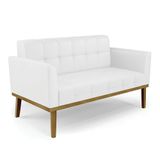Poltrona Namoradeira Decorativa Pés Fixo Em Madeira Castanho Pu Branco