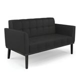 Poltrona Namoradeira Decorativa Pés Fixo Em Madeira Preto Pu Preto