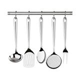 Jogo De Utensílios 5 Peças Tramontina Utility 66812700 Com Suporte De Parede Inox Inox 66812700