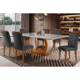 Sala De Jantar Jade Tampo Com Vidro Curvo 180x90 E 6 Cadeiras Imbuia-veludo Grafite Rufato