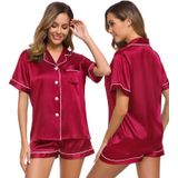 Conjunto De Pijamas Feminino Swomog, Seda, Cetim, Duas Peças, Vermelho Escarlate