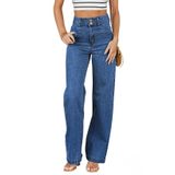 Jeans Sidefeel, Cintura Alta, Elástica E Perna Larga Para Mulheres