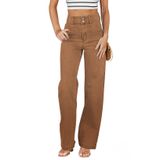 Jeans Sidefeel, Pernas Largas, Cintura Alta, Elásticos, Marrons, Femininos