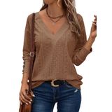 Blusa Dokotoo Tops Para Mulheres Com Decote Em V, Manga Comprida, Marrom