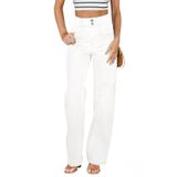 Jeans Sidefeel, Cintura Alta, Elásticos, Pernas Largas, Brancas, Femininas