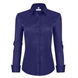 Camisa Social Feminina Siliteelon, Ajuste Clássico, Com Botões, Azul Marinho
