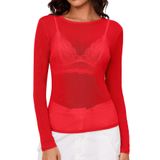 Blusa Feminina Akewei De Malha Transparente De Manga Comprida Vermelha Tamanho M