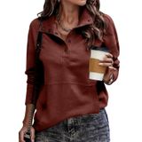 Moletom Shewin Casual De Manga Comprida Com Decote Em V Para Mulheres, Vermelho
