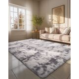 Tapete Ophanie Tie-dyed De Cinza E Branco De 6 X 9 Pés Para Sala De Estar