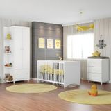 Conjunto Quarto Infantil Gutti Berço Comoda E Guarda Roupa Branco